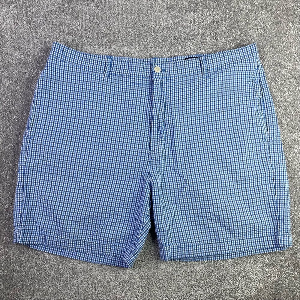 Vineyard Vines Club Shorts Men’s 38 Blue Twill Gingham Seersucker Lightweight